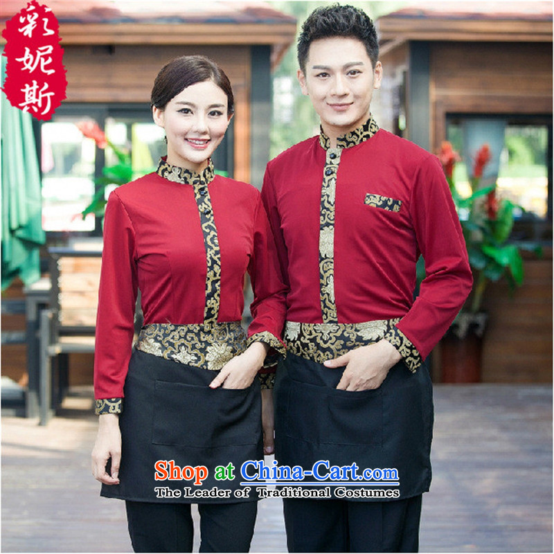 The Secretary for Health Concerns Shops • restaurant the hotel staff working dress men and women Fall/Winter Collections long-sleeved Hot Pot Cafe with female red T-shirt + apron) (L,A.J.BB,,, shopping on the Internet