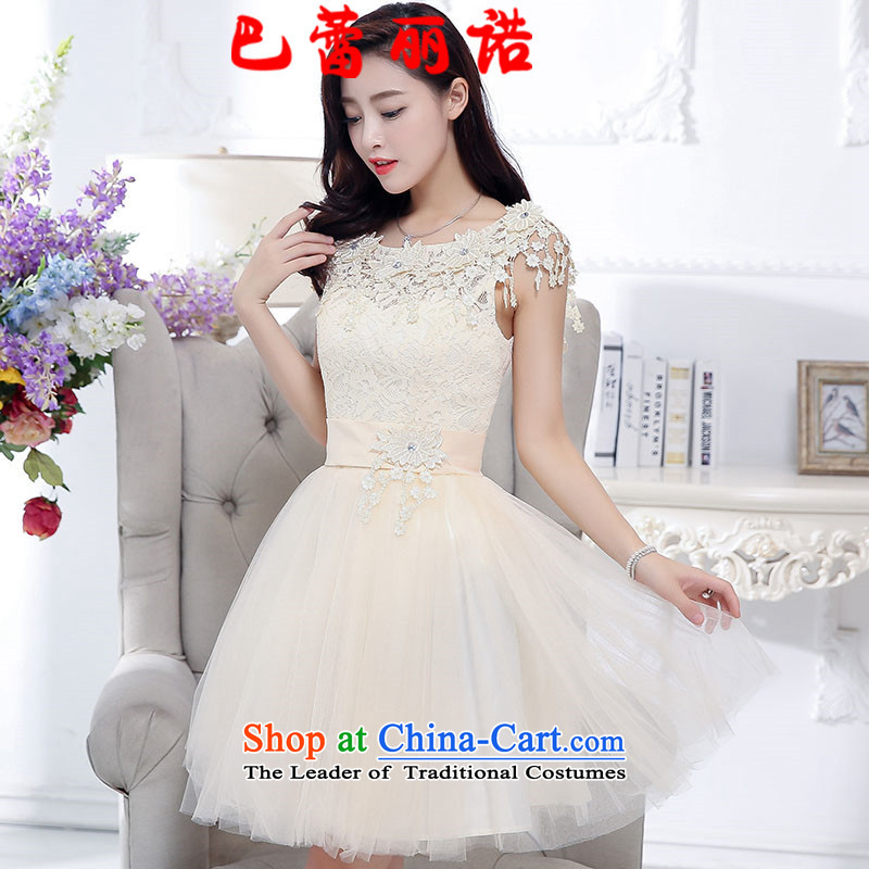 The buds of 2015 autumn and winter, the new bride bows to classic with floral decorations round-neck collar sleeveless tether bridesmaid dress gauze bon bon skirt m White M
