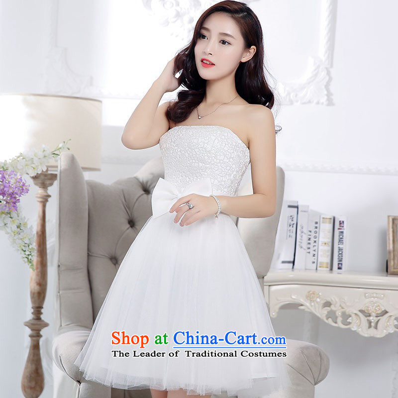 2015 Autumn and Winter, stylish and simple with chest lace dresses bridal services in the medium to long term, temperament Sau San bon bon skirt gauze princess skirt bow tie foutune bridesmaid Services WhiteXL