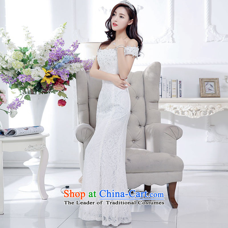 2015 Autumn and Winter Ms. new trendy first field shoulder and chest crowsfoot dresses dress kit temperament gentlewoman Sau San video thin lace long skirt rabbit woolen shawl two kits wedding + shawl S,uyuk,,, shopping on the Internet