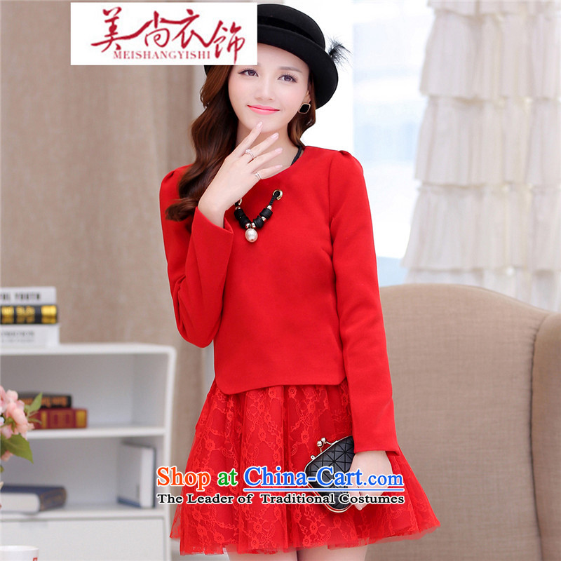 The United States is of autumn and winter clothing marriages short skirt wedding dresses, bows to the door to a long-sleeved red two sets of red , L, the United States is still skirt clothing shopping on the Internet has been pressed.