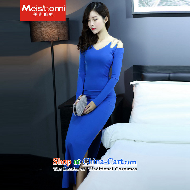 The United States at the autumn 2015 replace Korea Connie version sexy long-sleeved knitting package and Sau San dresses dress long skirt blue , L, the United States, Stephanie (meisibonni) , , , shopping on the Internet