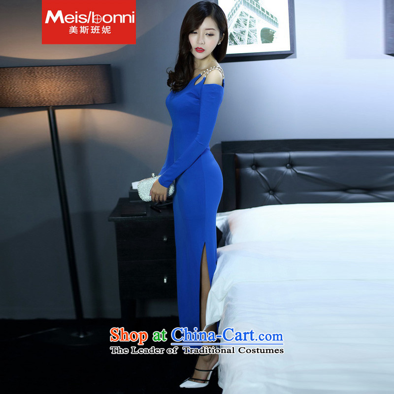 The United States at the autumn 2015 replace Korea Connie version sexy long-sleeved knitting package and Sau San dresses dress long skirt blue , L, the United States, Stephanie (meisibonni) , , , shopping on the Internet