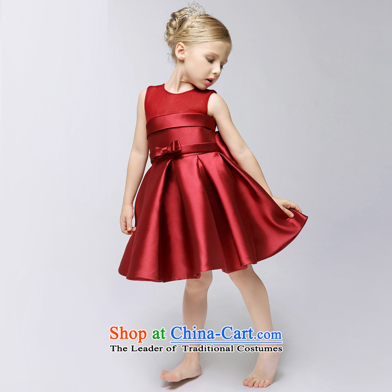 Time will serve bows Syrian children annual dress skirt girls princess skirt autumn red girls princess skirt Flower Girls dress dresses to live piano music services wine red 130CM, time Syrian shopping on the Internet has been pressed.