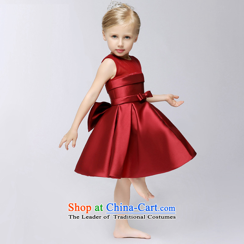 Time will serve bows Syrian children annual dress skirt girls princess skirt autumn red girls princess skirt Flower Girls dress dresses to live piano music services wine red 130CM, time Syrian shopping on the Internet has been pressed.