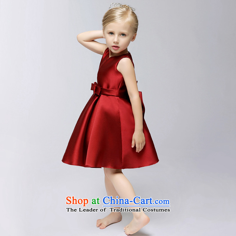 Time female Syrian Flower Girls dress child birth attendants will dress banquet wine red wedding flower girls wedding flower show services skirt deep red 120CM, time Syrian shopping on the Internet has been pressed.