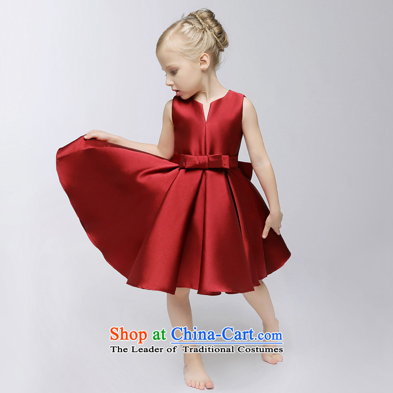 Time female Syrian Flower Girls dress child birth attendants will dress banquet wine red wedding flower girls wedding flower show services skirt deep red 120CM, time Syrian shopping on the Internet has been pressed.