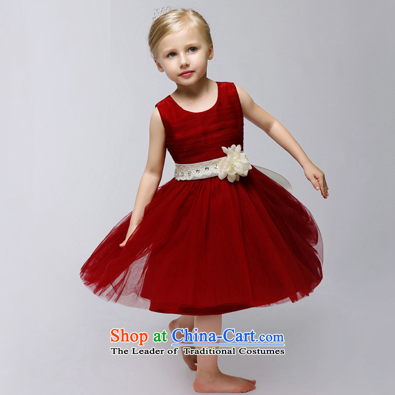 The Syrian children will stay during the spring and autumn flower girl children dress wedding girls bows to the princess skirt bon bon skirt girls show skirt banquet dance skirt wine red 140CM, time Syrian shopping on the Internet has been pressed.
