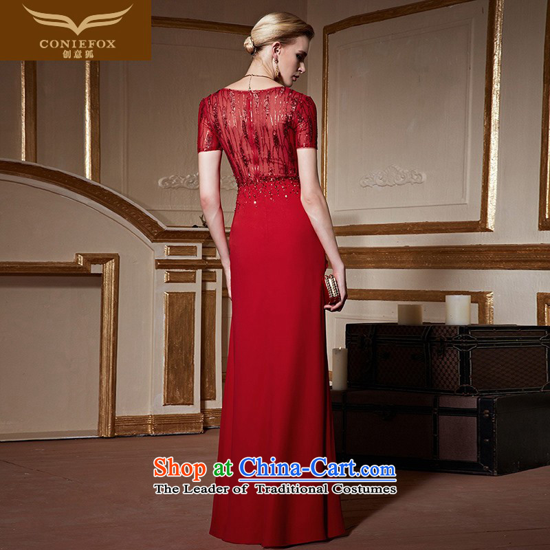 Creative Fox red bride wedding dress stylish Short Sleeve V-Neck toasting champagne evening services under the auspices of Sau San dress to dress long skirt 31023 Red Fox (coniefox S creative) , , , shopping on the Internet