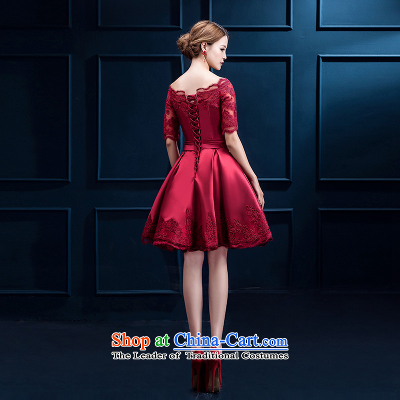 The new 2015 autumn and winter wine red word bride shoulder bows to lace wedding dress in cuff short of female Sau San wine red short, XL, Nicole Kidman (nicole richie) , , , shopping on the Internet