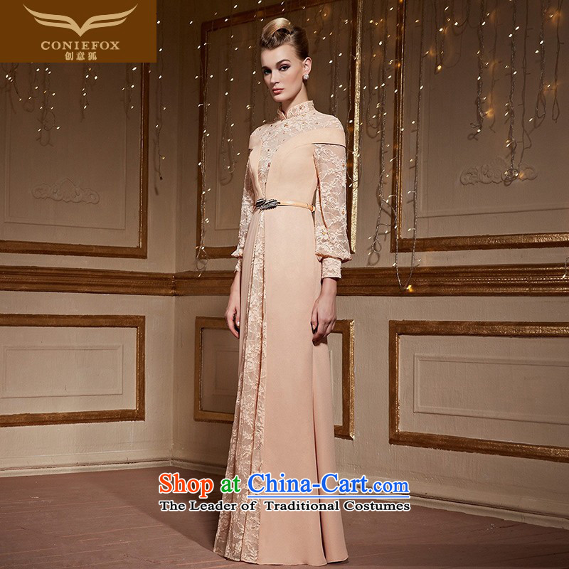 The kitsune 2015 autumn and winter creative new lace long-sleeved banquet dinner dress company annual meeting presided over long dresses dress court dresses 31030 apricot XXL, creative Fox (coniefox) , , , shopping on the Internet