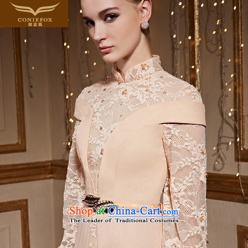 The kitsune 2015 autumn and winter creative new lace long-sleeved banquet dinner dress company annual meeting presided over long dresses dress court dresses 31030 apricot XXL, creative Fox (coniefox) , , , shopping on the Internet
