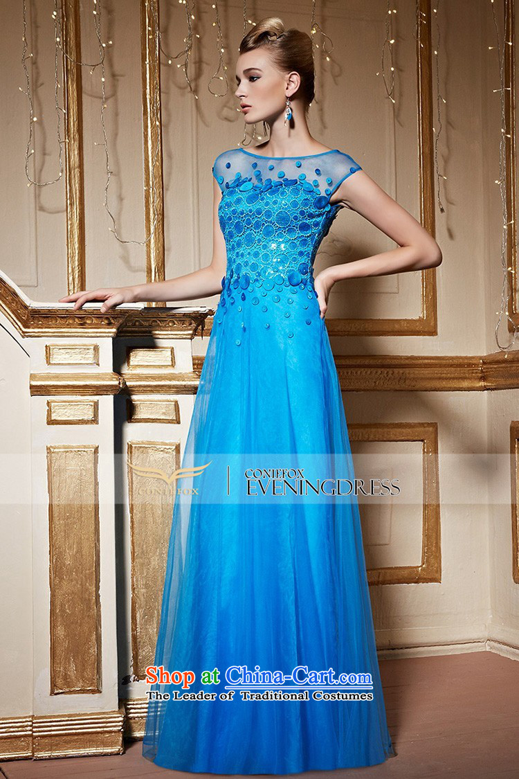The kitsune stylish package creative shoulder banquet dinner dress blue dress girl will preside over long drink service 
