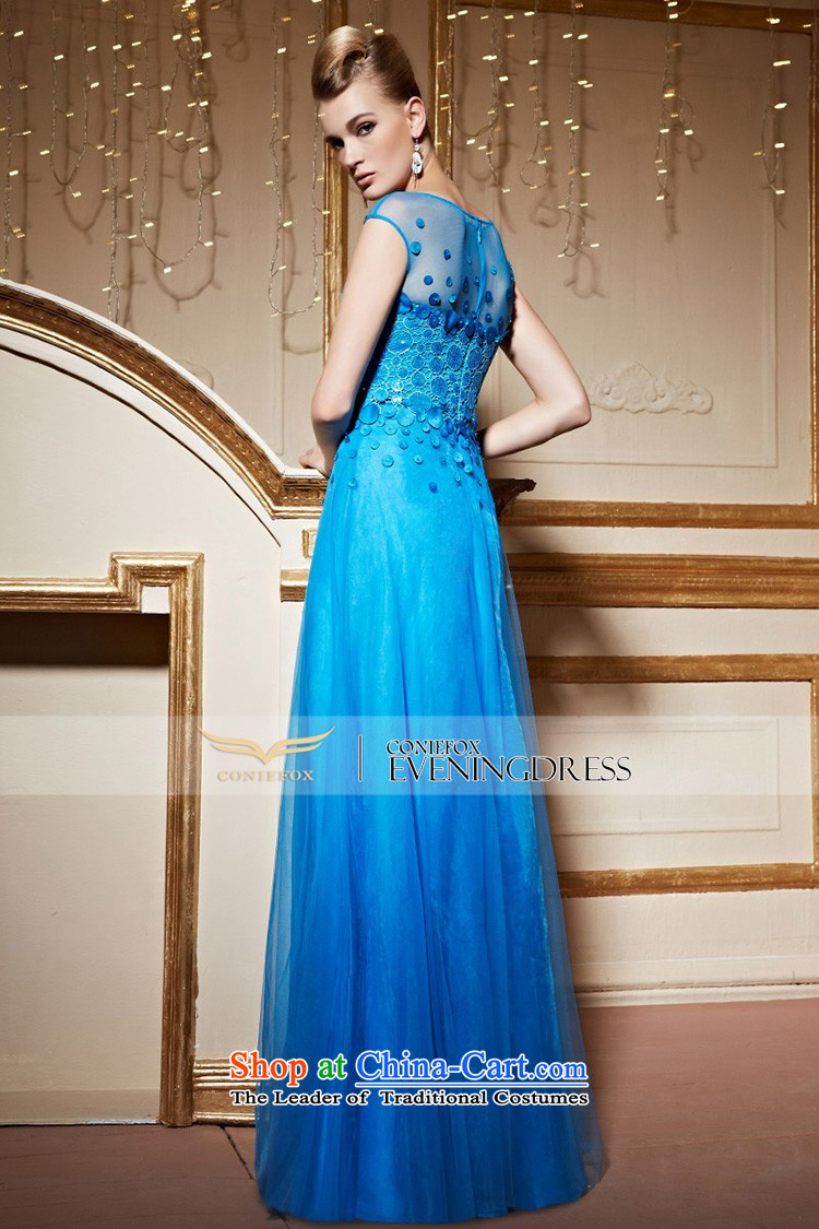 The kitsune stylish package creative shoulder banquet dinner dress blue dress girl will preside over long drink service 