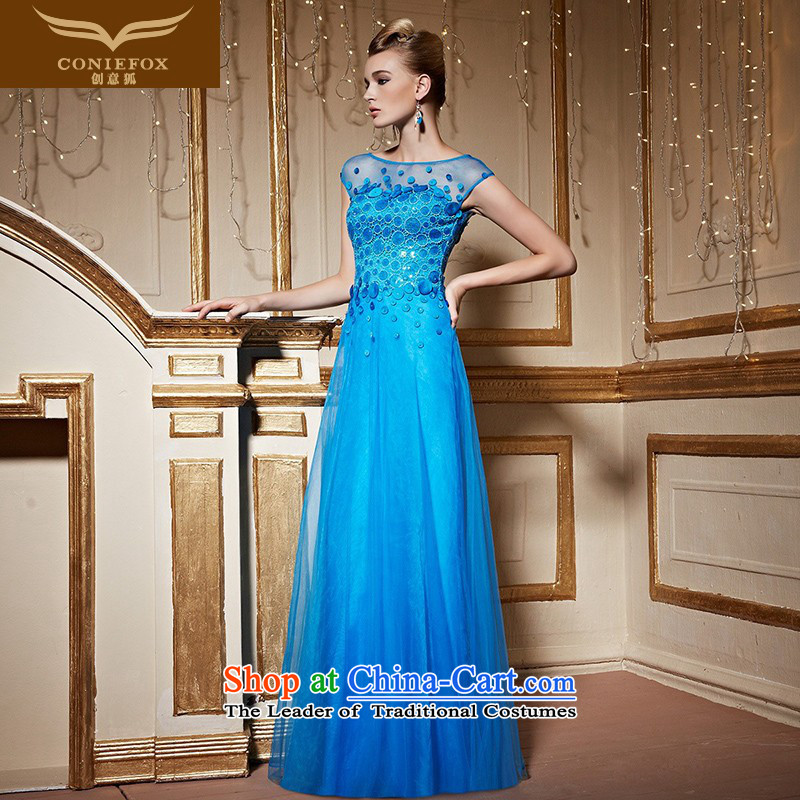 The kitsune stylish package creative shoulder banquet dinner dress blue dress girl will preside over long drink service     evening dress skirt 31032 S creative fox blue (coniefox) , , , shopping on the Internet
