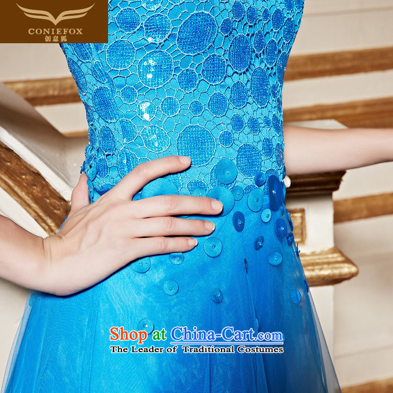 The kitsune stylish package creative shoulder banquet dinner dress blue dress girl will preside over long drink service     evening dress skirt 31032 S creative fox blue (coniefox) , , , shopping on the Internet