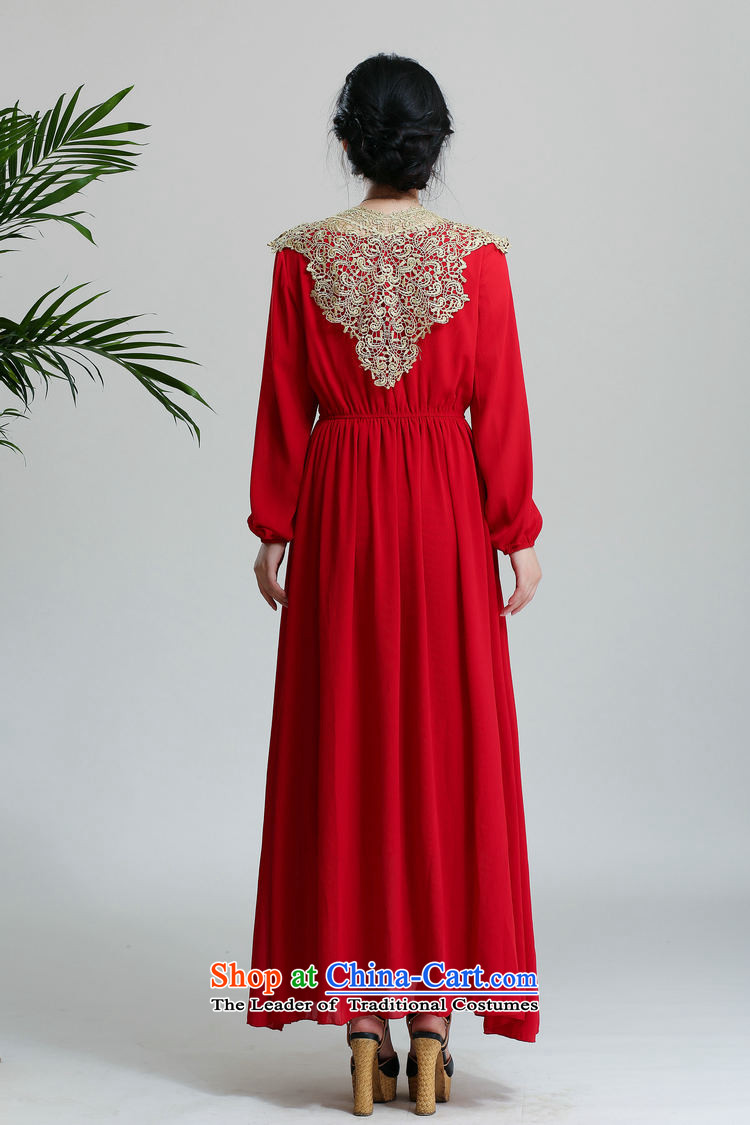 In accordance with the intent of the  muslim dress skirts 9505# thick Islamic long-sleeved gold wire shawl long long-sleeved dresses red L picture, prices, brand platters! The elections are supplied in the national character of distribution, so action, buy now enjoy more preferential! As soon as possible.
