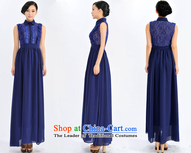 In accordance with the intention is thicker  8201# lapel lace show) side of the forklift truck large dresses dragging long skirt blue S picture, prices, brand platters! The elections are supplied in the national character of distribution, so action, buy now enjoy more preferential! As soon as possible.