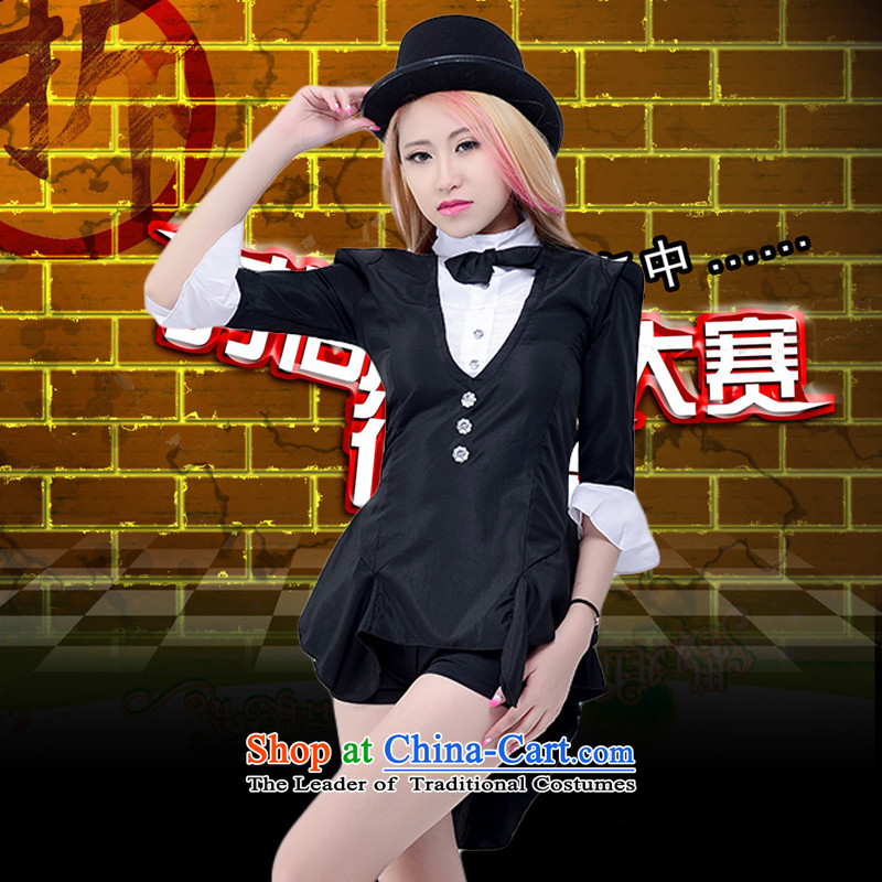 New autumn and winter black frock coat magician stage costumes show service uniforms Bar Night Club dance performances to female jazz dance ds girl hit songs show track suit + pants + hat Kit , , , and dance academy XXL, shopping on the Internet
