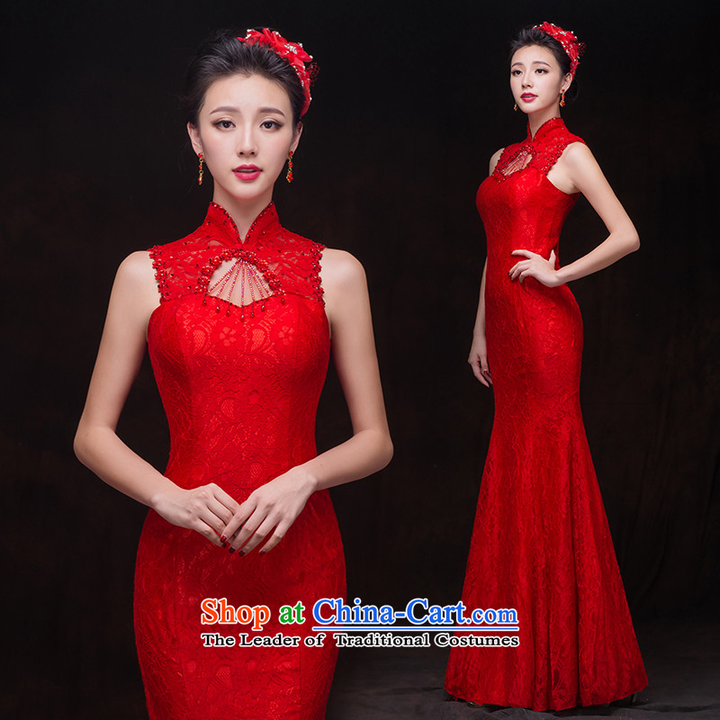 Time Syrian brides toasting champagne red marriage banquet service also dress hang moderator of Sau San lace crowsfoot evening red , L, time has been pressed Syrian shopping on the Internet