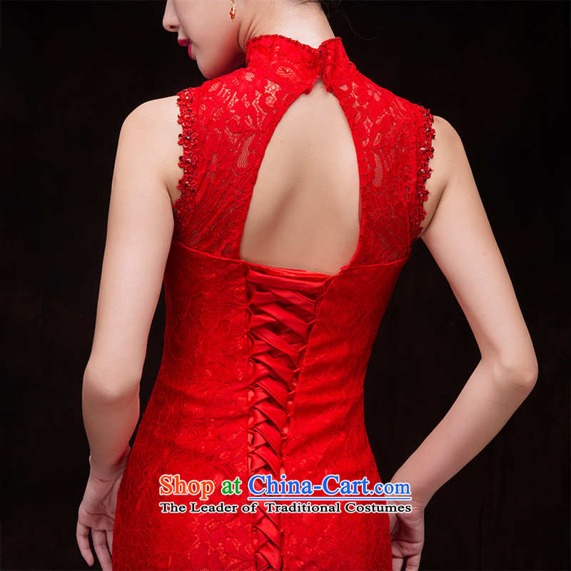 Time Syrian brides toasting champagne red marriage banquet service also dress hang moderator of Sau San lace crowsfoot evening red , L, time has been pressed Syrian shopping on the Internet