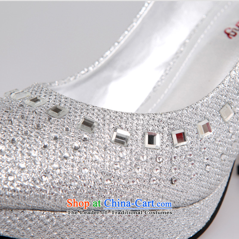 Rain-sang Yi marriages shoes wedding dresses red high-heel shoes XZ055 Silver Rain Coat is 34, , , , shopping on the Internet