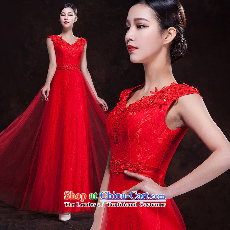 Time Service Bridal Fashion Syria bows 2015 evening dresses long word   shoulder wedding wedding dress autumn and winter time, L, Syria has been pressed red shopping on the Internet