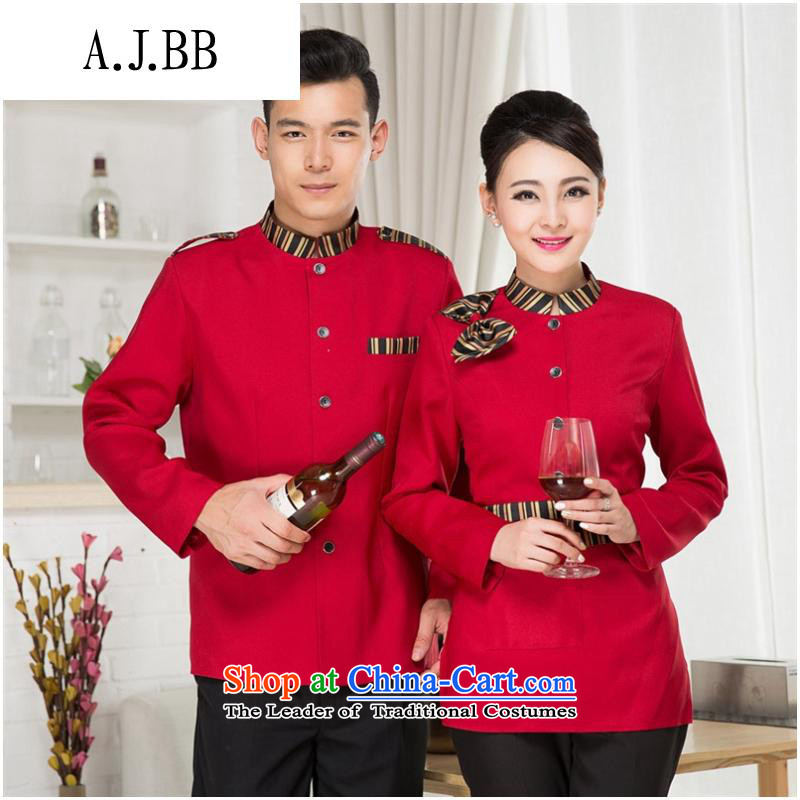 And involved the new hotel *2015 clothing Workwear Autumn Chinese and Western-style hotel restaurant female Hot Pot Restaurant in men and women staff men long-sleeved red L,A.J.BB,,, shopping on the Internet