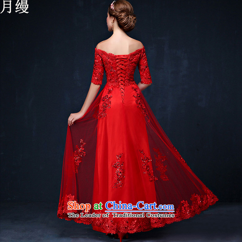 As the word on the shoulder evening dresses new 2015 autumn and winter Korean lace in cuff marriages bows services red long strap red long M on risk has been pressed shopping on the Internet