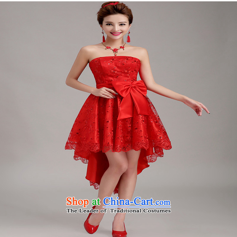 2015 new bride front stub long after the marriage lace red bows to pregnant women small evening dress cheongsam dress female red S Love , , , England Su shopping on the Internet