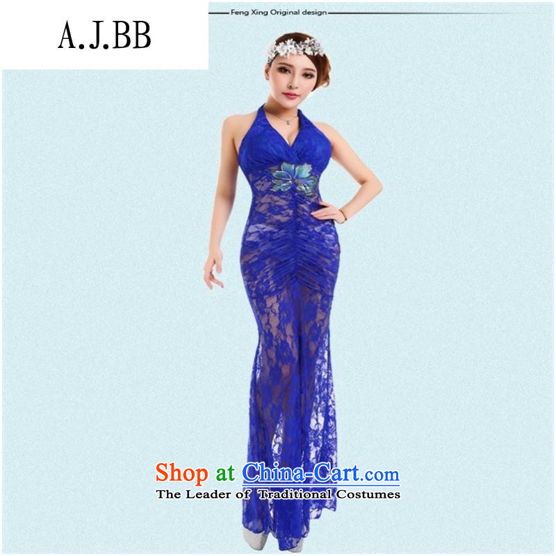 * Hang clothes shops and involving also covered shoulders dresses autumn and winter night club and sexy women small evening dresses long skirt Sau San long gauze fluoroscopy loading Po blue S,A.J.BB,,, shopping on the Internet