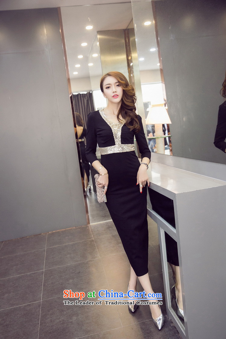 Mr. Song Ah 2015 Autumn load sense of fashion V-Neck back on chip package and Sau San dresses dress long skirt female black M picture, prices, brand platters! The elections are supplied in the national character of distribution, so action, buy now enjoy more preferential! As soon as possible.