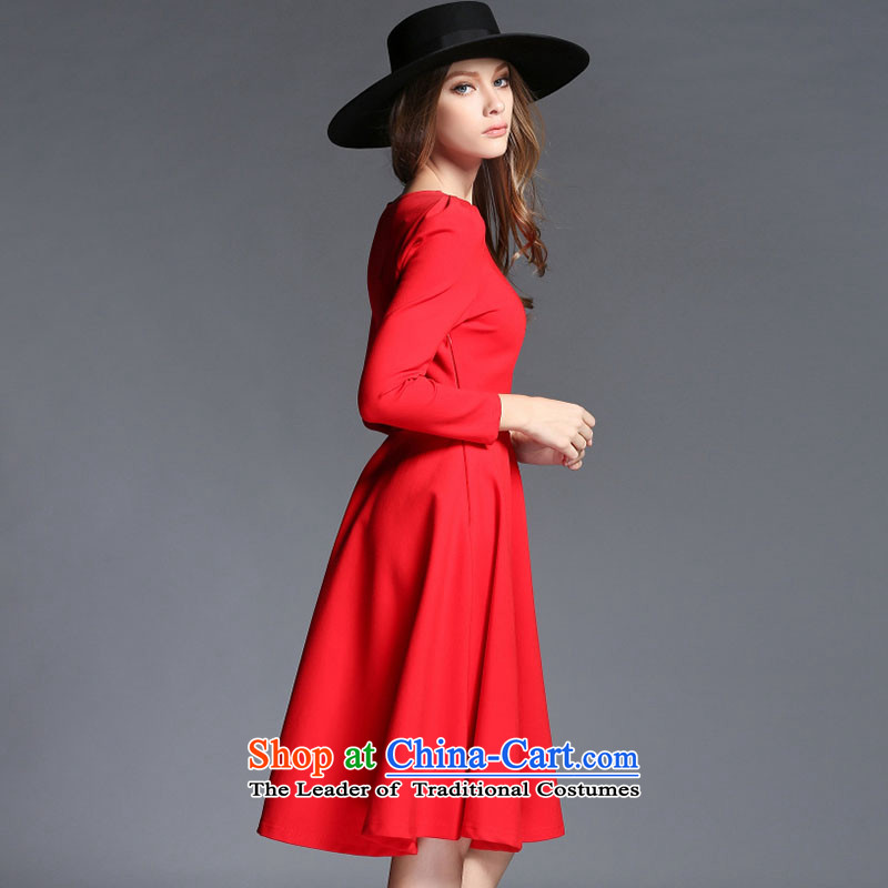 Load New caynova2015 autumn western style round-neck collar large graphics thin dress skirts Sau San red s,caynova,,, shopping on the Internet