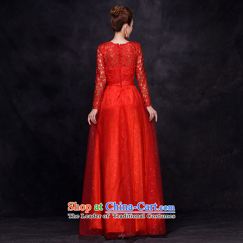 The new 2015 autumn and winter seven long-sleeved bridal dresses marriage bows services wedding dresses long skirt evening dress female red Xl,oco,,, shopping on the Internet