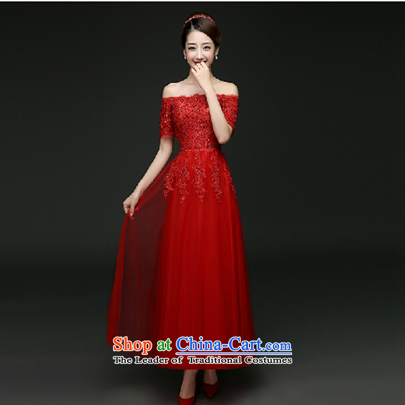 2015 new long-sleeved clothes and long bows of marriage bridesmaid bridal dresses on one field shoulder autumn evening dresses Winter Love Su Joram Red XL, , , , shopping on the Internet