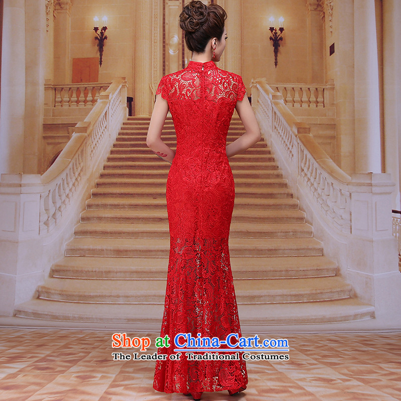 Tim hates makeup and new cheongsam dress lace long marriages bows services wedding dresses red winter package and package the bride dress suit LF014 Sau San Red XL, Tim hates makeup and shopping on the Internet has been pressed.