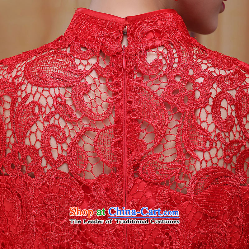 Tim hates makeup and new cheongsam dress lace long marriages bows services wedding dresses red winter package and package the bride dress suit LF014 Sau San Red XL, Tim hates makeup and shopping on the Internet has been pressed.