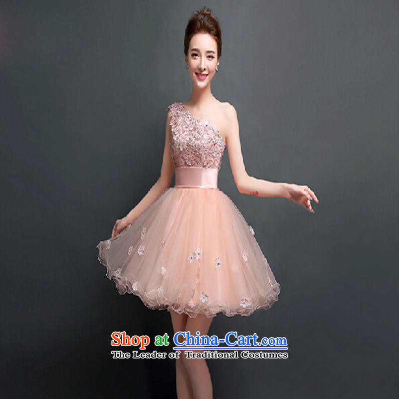 Click New dresses shoulder 2015 autumn and winter lace marriages bows services short dinner bridesmaid dresses video thin meat pink M love Su-lan , , , shopping on the Internet