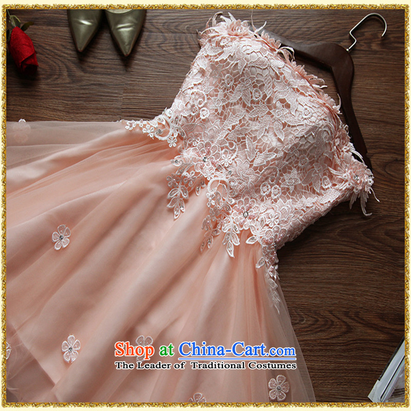 2015 Autumn and Winter, before the new short long after wiping the chest short) Bride bridesmaid evening drink served girl marries small dress meat pink M love Su-lan , , , shopping on the Internet