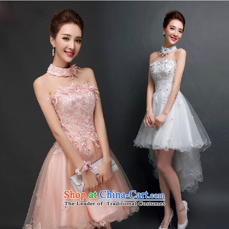 2015 Autumn and Winter, before the new short long after wiping the chest short) Bride bridesmaid evening drink served girl marries small dress meat pink M love Su-lan , , , shopping on the Internet