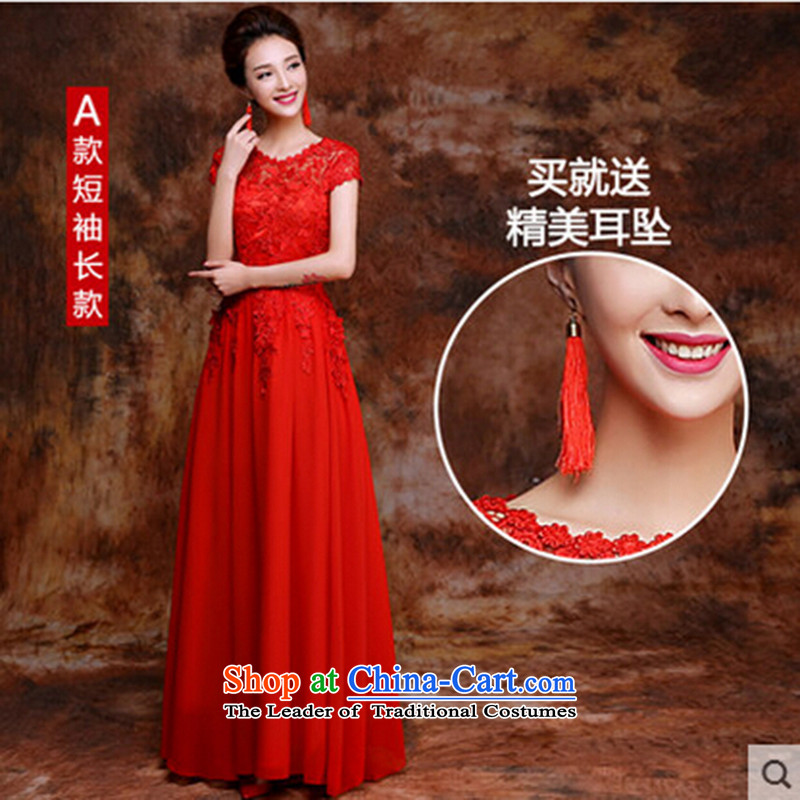 Toasting champagne bride services fall short of the wedding-dress 2015 new lace Wedding Dress Short-sleeved red dress red long short-sleevedXXL