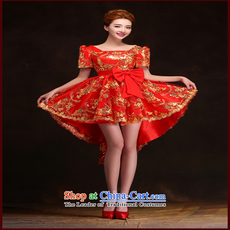 The bride services fall 2015 followed the new bride red wedding dress a field before the shoulder short long after the girl red XXL, banquet love Su-lan , , , shopping on the Internet