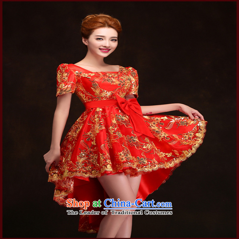 The bride services fall 2015 followed the new bride red wedding dress a field before the shoulder short long after the girl red XXL, banquet love Su-lan , , , shopping on the Internet