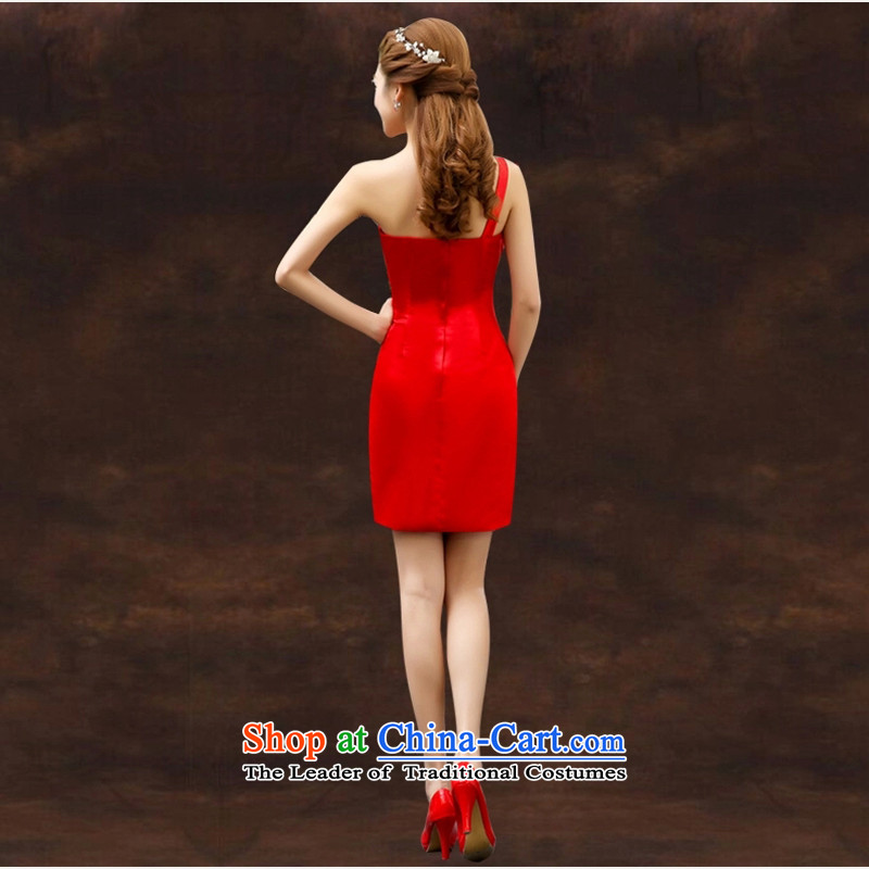As brides bows services on Winter 2015 new wedding dress red single shoulder length of service of bridesmaid evening dress female autumn champagne color on risk has been pressed, online shopping