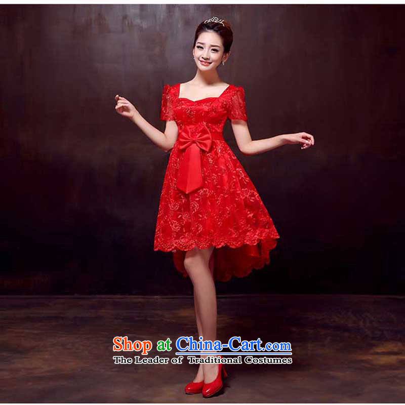 2015 Spring New red lace bridal wedding dress evening dresses pregnant women high toasting champagne waist front stub service long after the RED M love Su-lan , , , shopping on the Internet