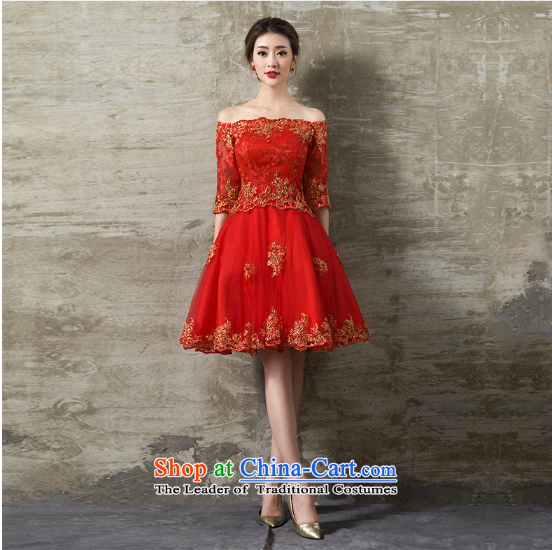 Pure Love bamboo yarn upscale luxury embroidery in Word cuff shoulder length of Dress Short of dress bridal dresses bridesmaid performances evening dresses annual dress bon bon skirt dress red long L picture, prices, brand platters! The elections are supplied in the national character of distribution, so action, buy now enjoy more preferential! As soon as possible.