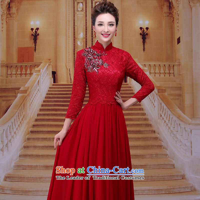 Tim hates makeup and improved version of qipao wine red dress long bride bows services wedding dresses mother boxed dinner dress winter LF005 bride deep red tailored does not allow, Tim hates makeup and shopping on the Internet has been pressed.