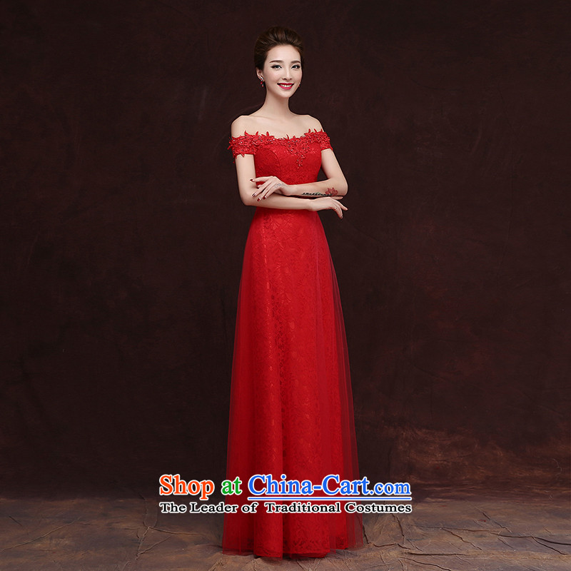 Rain-sang yi 2015 winter new wedding Korean word long shoulder pink dress video thin marriages bows services straps, LF185 Red rainstorm still yi XXL, shopping on the Internet has been pressed.