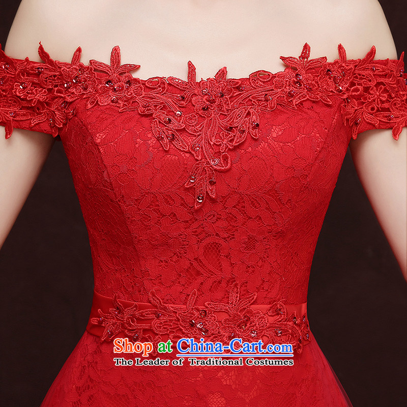 Rain-sang yi 2015 winter new wedding Korean word long shoulder pink dress video thin marriages bows services straps, LF185 Red rainstorm still yi XXL, shopping on the Internet has been pressed.