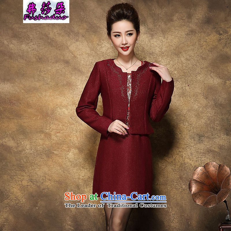 Elizabeth,?large upscale 2015 Flower MOM pack autumn load wedding package dresses to a wedding banquet married middle-aged moms dark red?M